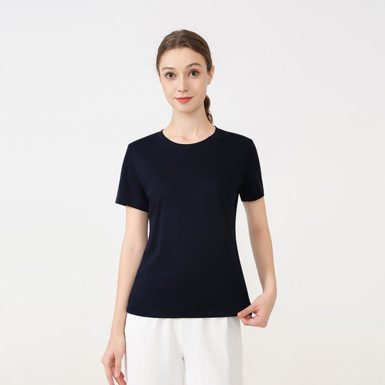 Damen klassisches Rundhals Baumwoll T-Shirt mit kurzem Arm und figurfreundlichem Schnitt R&B