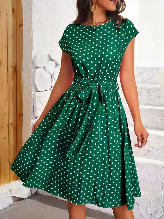 Damen Midikleid mit taillierendem Bindegürtel und verspieltem Polka-Dots Design R&B