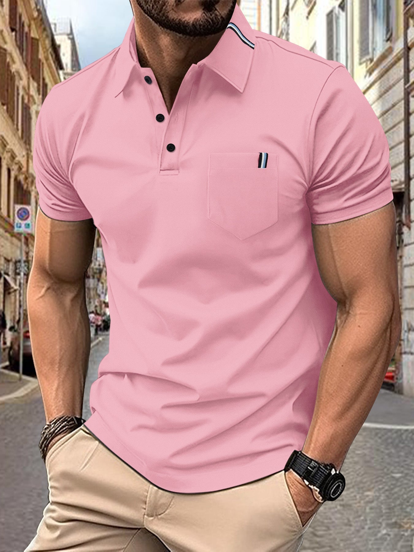 Herren Polohemd mit modernem Schnitt und Brusttasche R&B