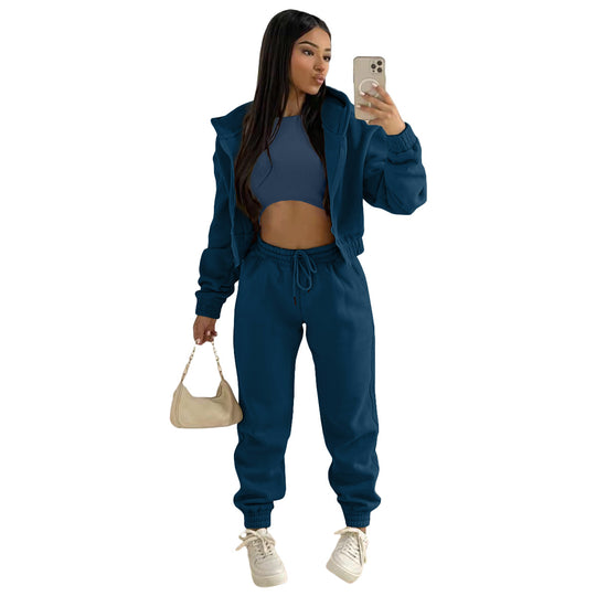 Damen stylischer Sportanzug mit lässiger Kapuzenjacke und elastischen Bundelementen R&B