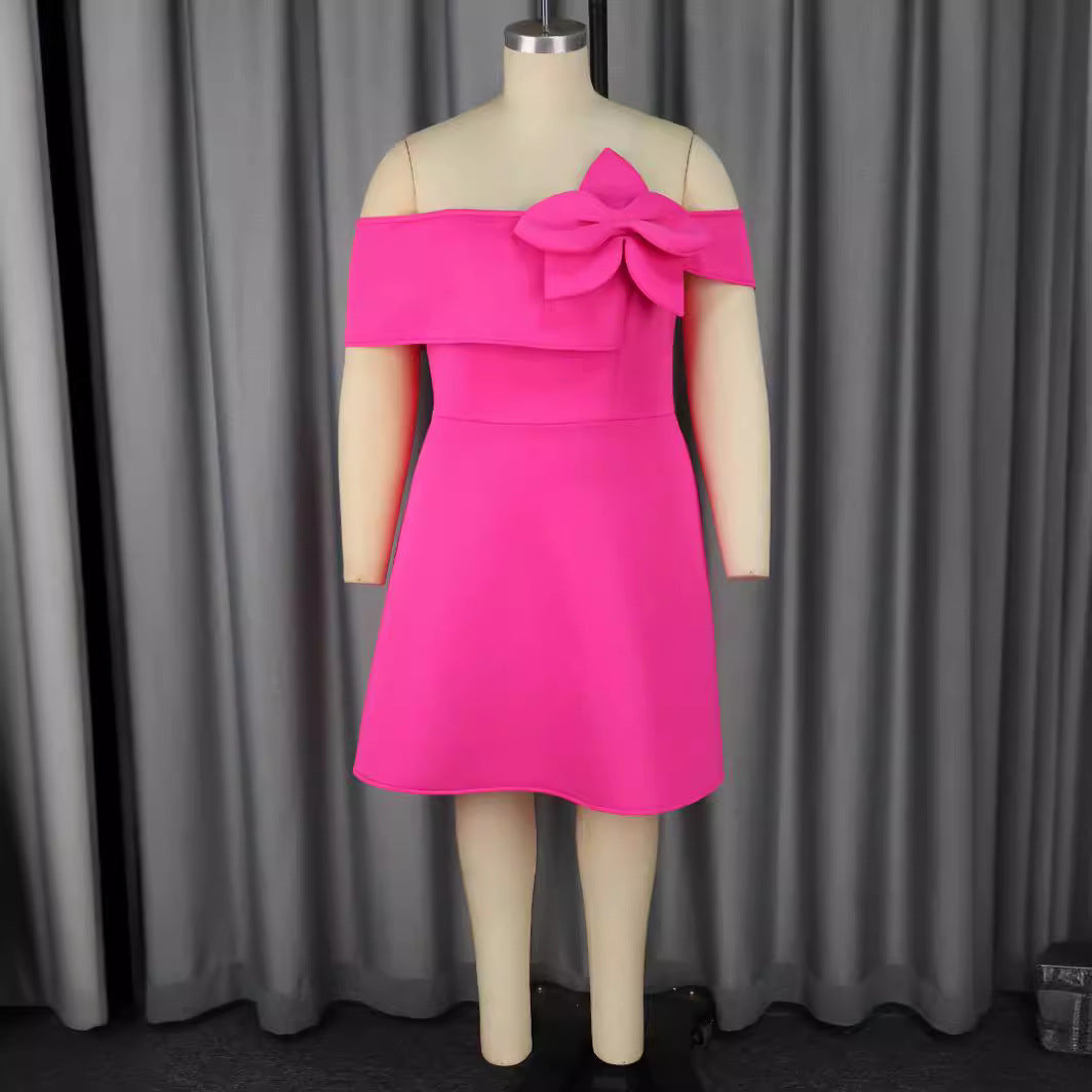 Damen Off-Shoulder Cocktailkleid mit großer Schleifenapplikation R&B