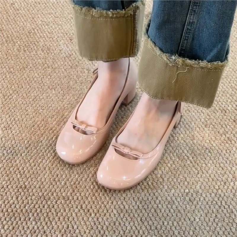 Damen Ballerinas mit komfortablem Blockabsatz und floraler Schnallenverzierung R&B