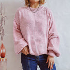 Damen Grobstrickpullover mit romantischem Rippenmuster und weiten Ärmeln R&B