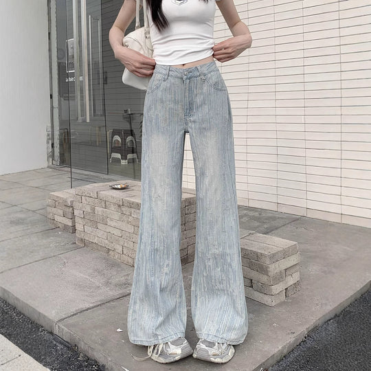 Damen Weite Jeans im lässigen Vintage-Stil mit einzigartigem Strukturdesign R&B