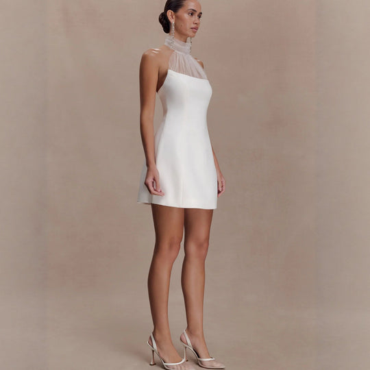 Damen Elegantes Minikleid mit Chiffon-Halsdetail und figurbetontem Schnitt R&B