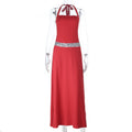 Damen elegantes Maxikleid mit schimmerndem Halterdesign und glitzerndem Taillengürtel R&B