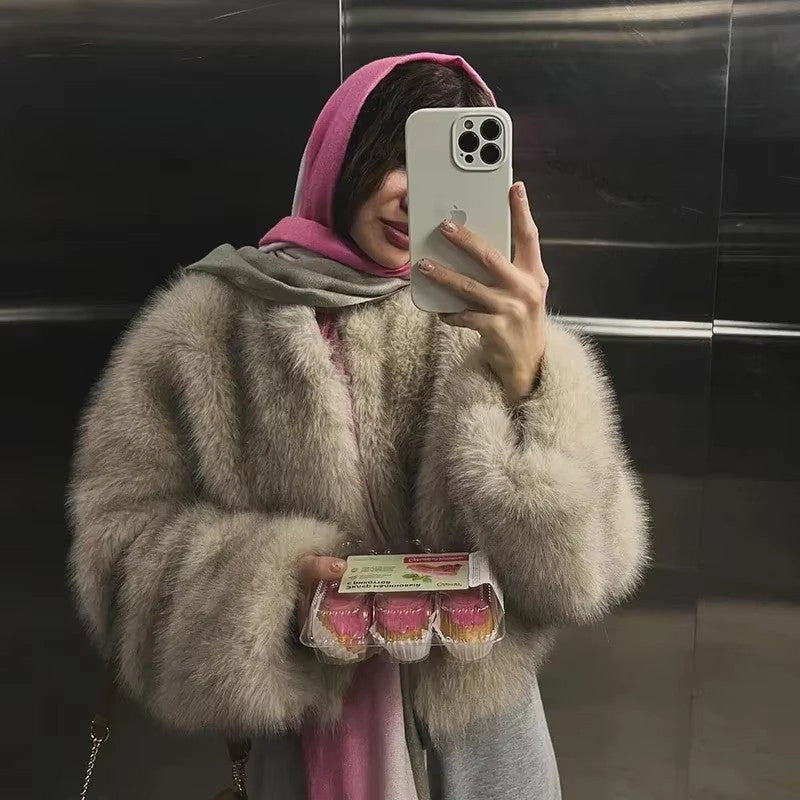 Damen Kuschelige Kunstpelzjacke mit offenem Schnitt
