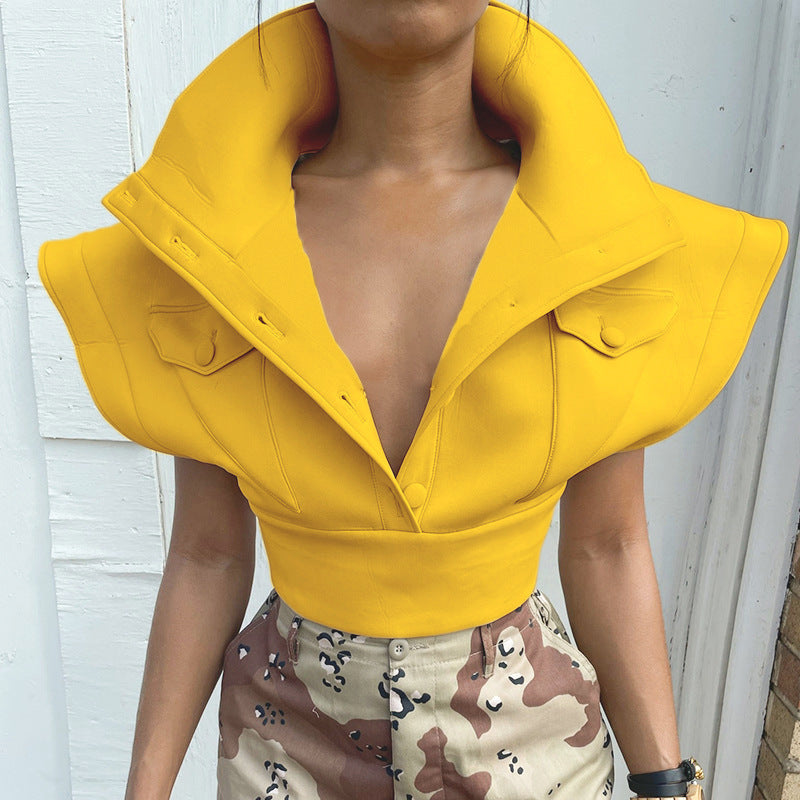 Damen Cropped Blazer mit oversized Kragen R&B