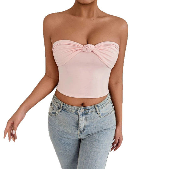 Damen Bandeau Crop-Top mit Knoten-Design R&B
