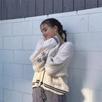 Damen nan oversized Zopfstrick Cardigan mit V-Ausschnitt und kontrastierenden Strickkanten R&B