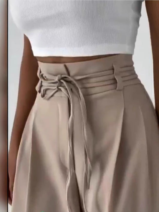 Damen weite Chino-Hose mit hohem Bund und verstellbarem Kordelzug R&B
