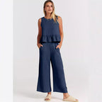 Damen Lässiger Peplum-Jumper mit weit geschnittenen Hosen R&B
