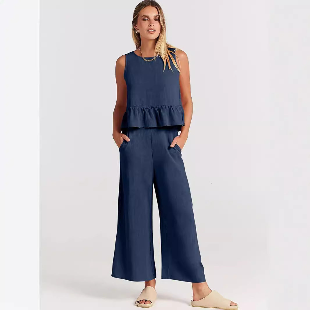 Damen Lässiger Peplum-Jumper mit weit geschnittenen Hosen R&B