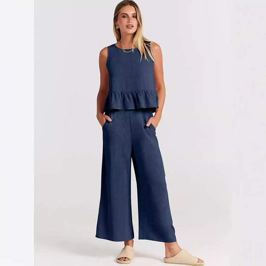 Damen Lässiger Peplum-Jumper mit weit geschnittenen Hosen R&B