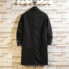 Herren nan langer Overshirt Mantel aus Denim mit Druckknopfleiste und aufgesetzten Taschen R&B