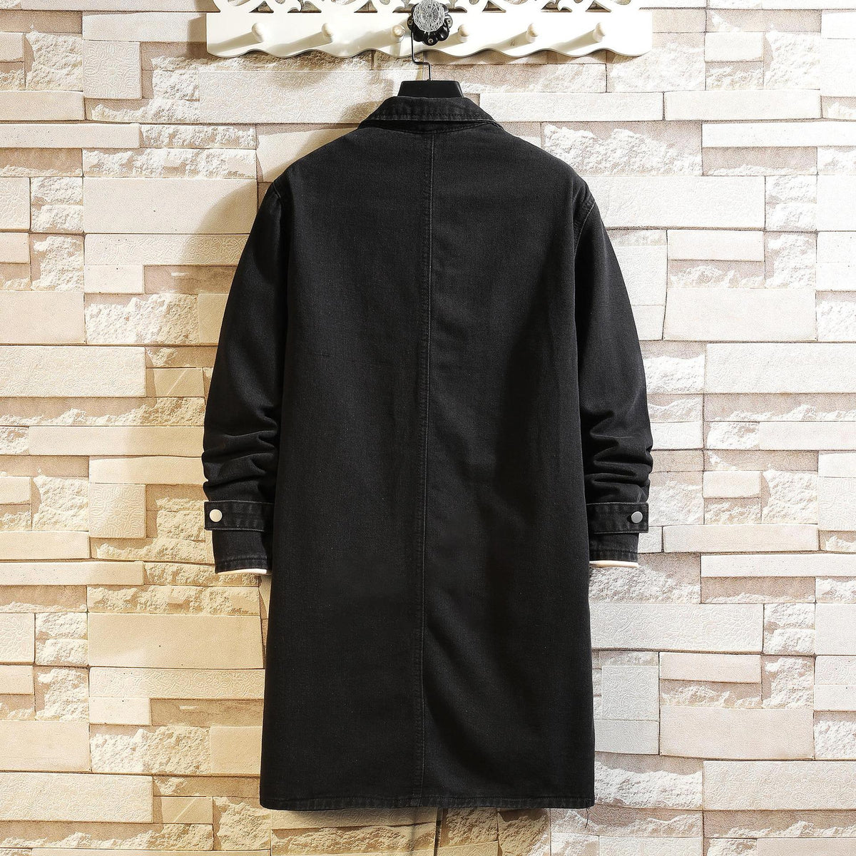 Herren nan langer Overshirt Mantel aus Denim mit Druckknopfleiste und aufgesetzten Taschen R&B