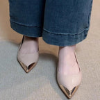 Damen spitze Ballerinas mit glänzendem Obermaterial und feinem Akzent R&B