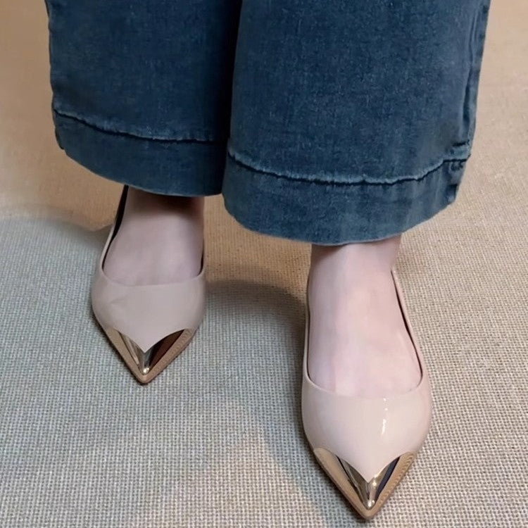 Damen spitze Ballerinas mit glänzendem Obermaterial und feinem Akzent R&B
