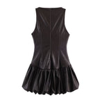 Damen ärmelloses Kunstlederkleid mit voluminösem Rock R&B