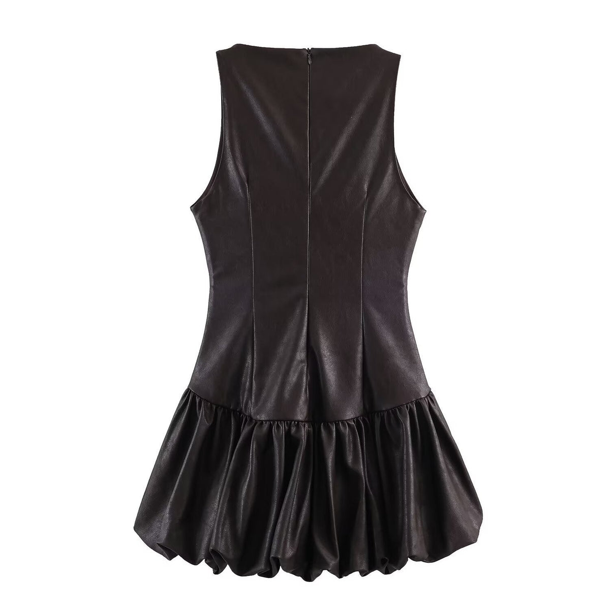 Damen ärmelloses Kunstlederkleid mit voluminösem Rock R&B
