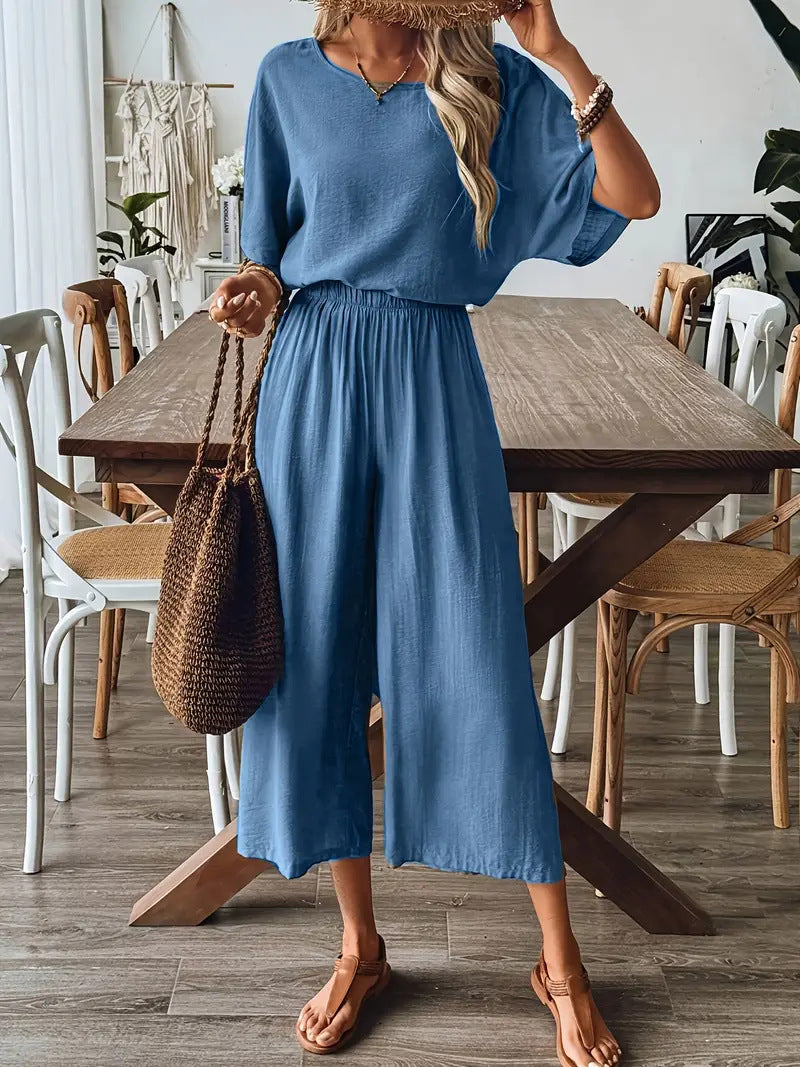 Damen weites Jumpsuit mit elastischem Taillenbund und lässigem Schnitt R&B