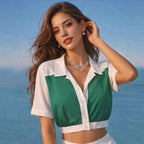 Damen Cropped Hemd mit elegantem Farbblockdesign R&B
