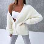 Damen Flauschiger Button-Down Cardigan mit lockerer Passform