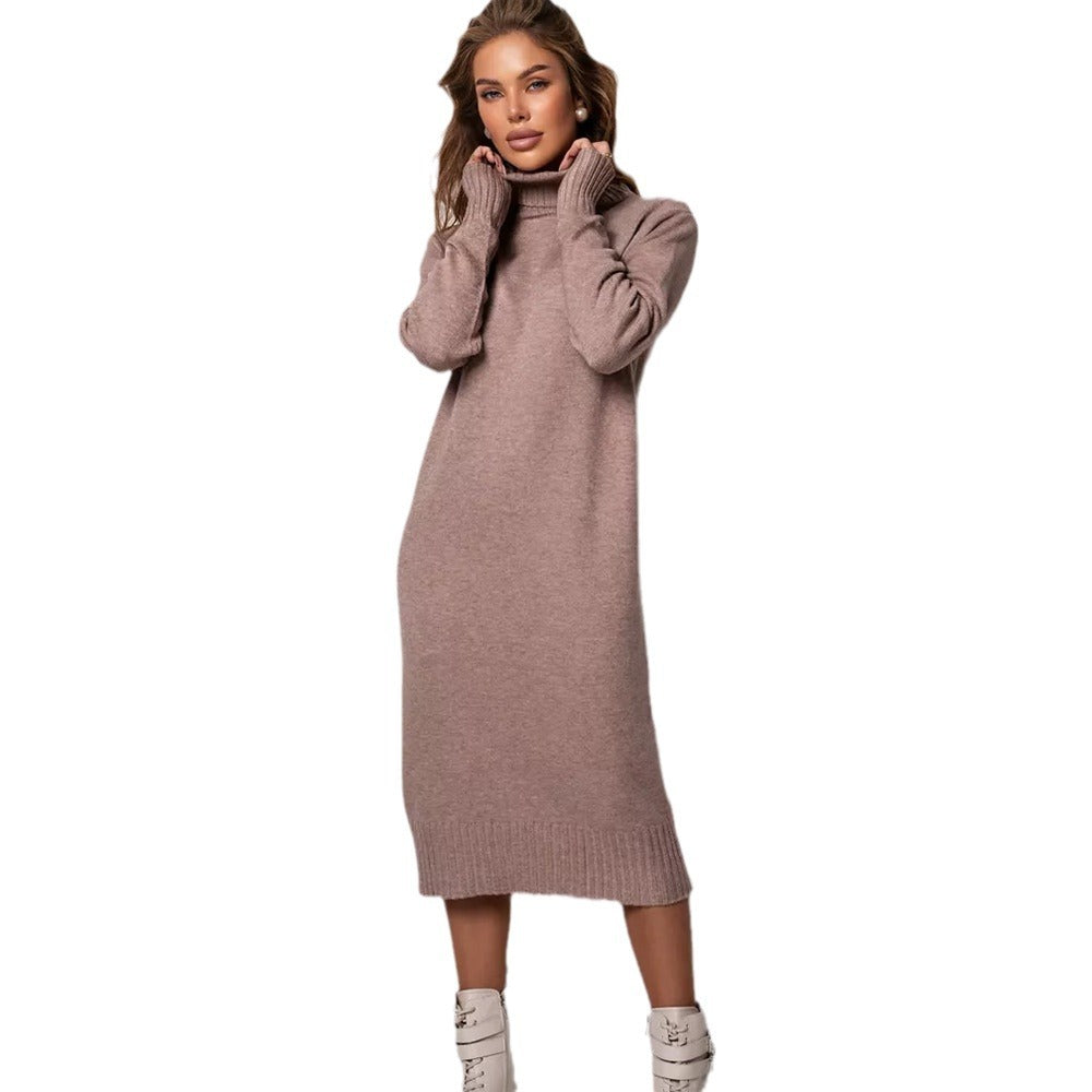 Damen Strickkleid mit Stehkragen und seitlichen Schlitzen R&B