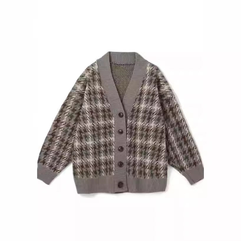 Damen Gemusterter Cardigan mit Knopfleiste und V-Ausschnitt R&B