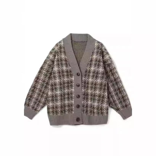 Damen Gemusterter Cardigan mit Knopfleiste und V-Ausschnitt R&B