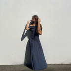 Damen Elegantes Off-Shoulder Maxikleid mit Falten-Details und figurumspielendem Schnitt R&B