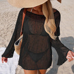 Damen transparenter Strandpullover mit modischem Netzdesign R&B