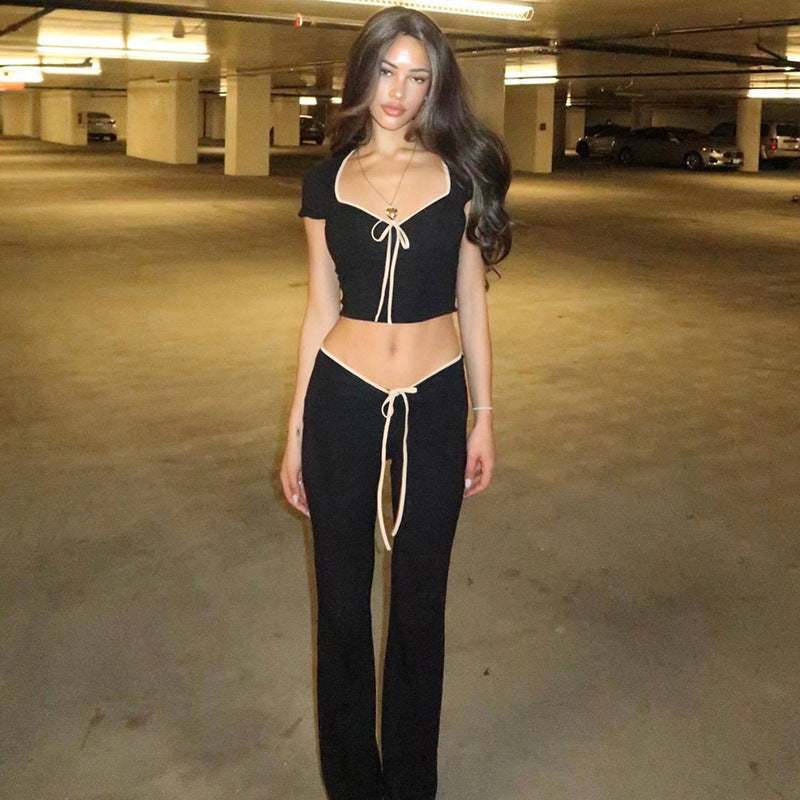 Damen Sportliches Set mit tiefem Ausschnitt und eleganter Kordelzug-Drapierung R&B