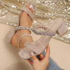 Damen elegante Blockabsatzsandalen mit Glitzer-Details R&B