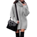 Damen Strickkleid mit hohem Kragen und Rippenstruktur