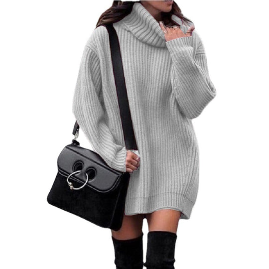 Damen Strickkleid mit hohem Kragen und Rippenstruktur R&B