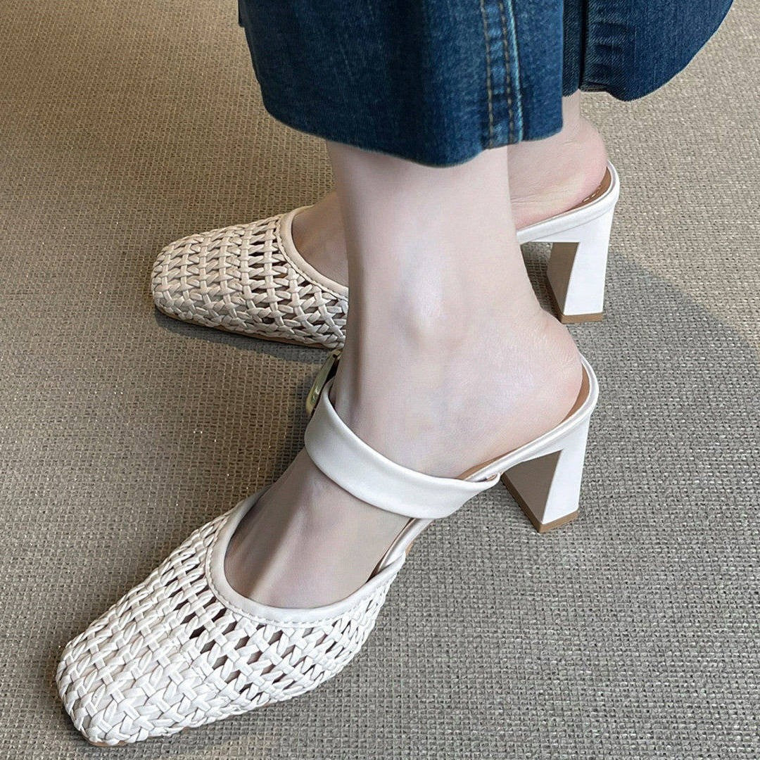 Damen modische Slingback-Pumps mit geflochtenem Design und modischem Schnallenverschluss R&B