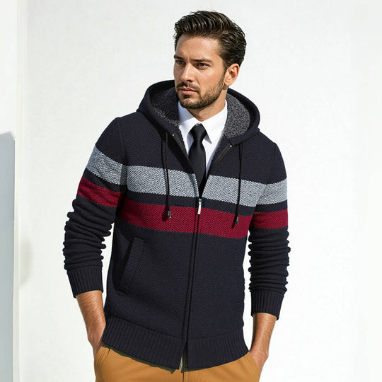 Herren stylische Strickjacke mit Kapuze und innovativem Design R&B
