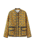 Damen gestepptes Blütenmuster-Jacke mit praktischen Taschen R&B