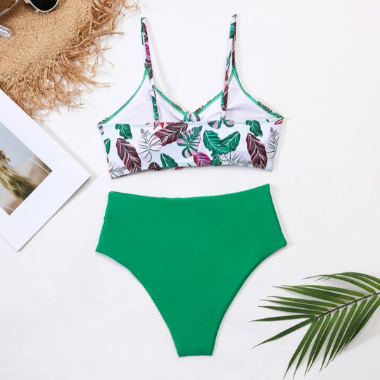 Damen Hochtailliertes Bikini-Set mit floralem Oberteil R&B