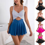 Damen Einteiliger Badeanzug mit Wickelrock und trendy Cut-Out R&B