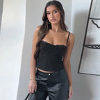 Damen elegantes Spaghetti-Top mit feinem Spitzenbesatz R&B