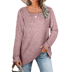 Damen lässiger Strickpullover mit weitem Schnitt und modernem Rippenmuster R&B