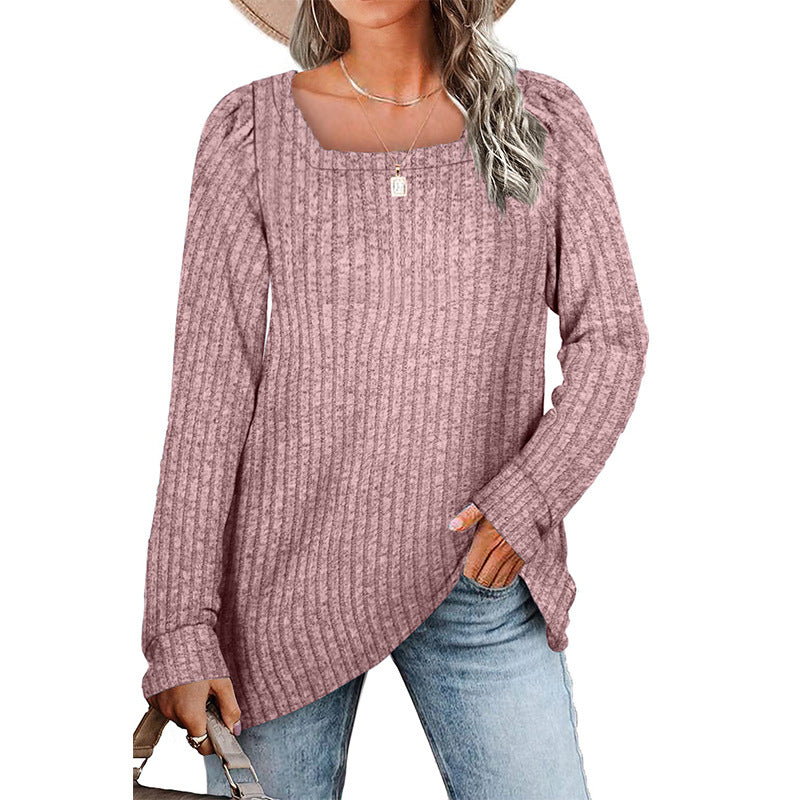 Damen lässiger Strickpullover mit weitem Schnitt und modernem Rippenmuster R&B