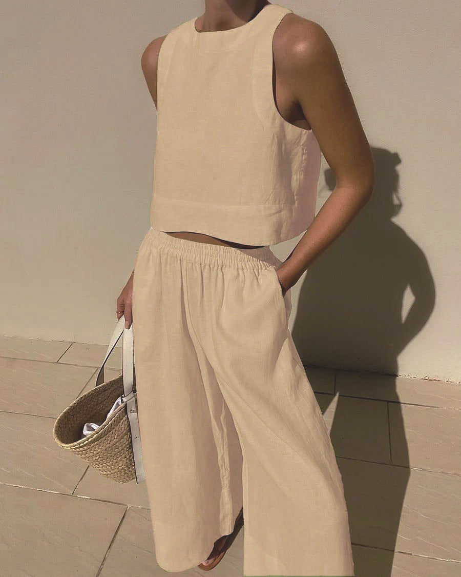 Damen luftiges Leinenoberteil mit weiter Hose R&B