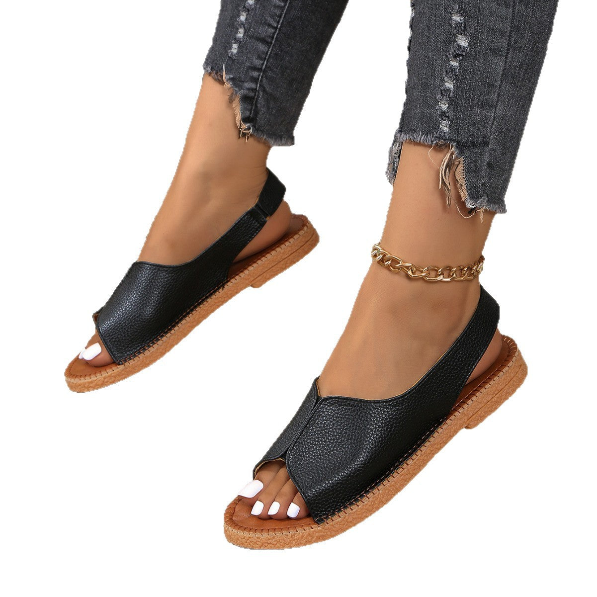 Damen Komfortable Sandalen im offenen Design mit geflochtenem Absatz R&B