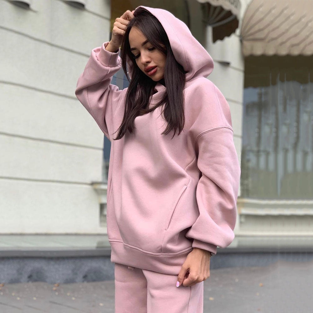 Damen Fleece-Hoodie und Jogginghose-Set mit lockerer Passform R&B