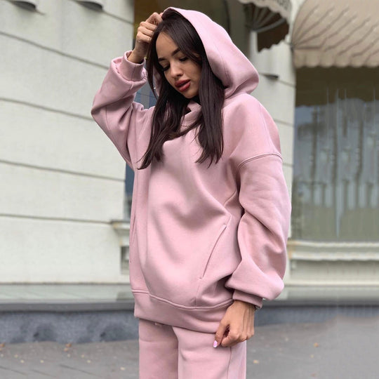 Damen Fleece-Hoodie und Jogginghose-Set mit lockerer Passform R&B