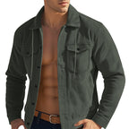 Herren nan lässige fein gerippte Cordjacke mit Stehkragen, Brusttaschen und elastischem Saum R&B