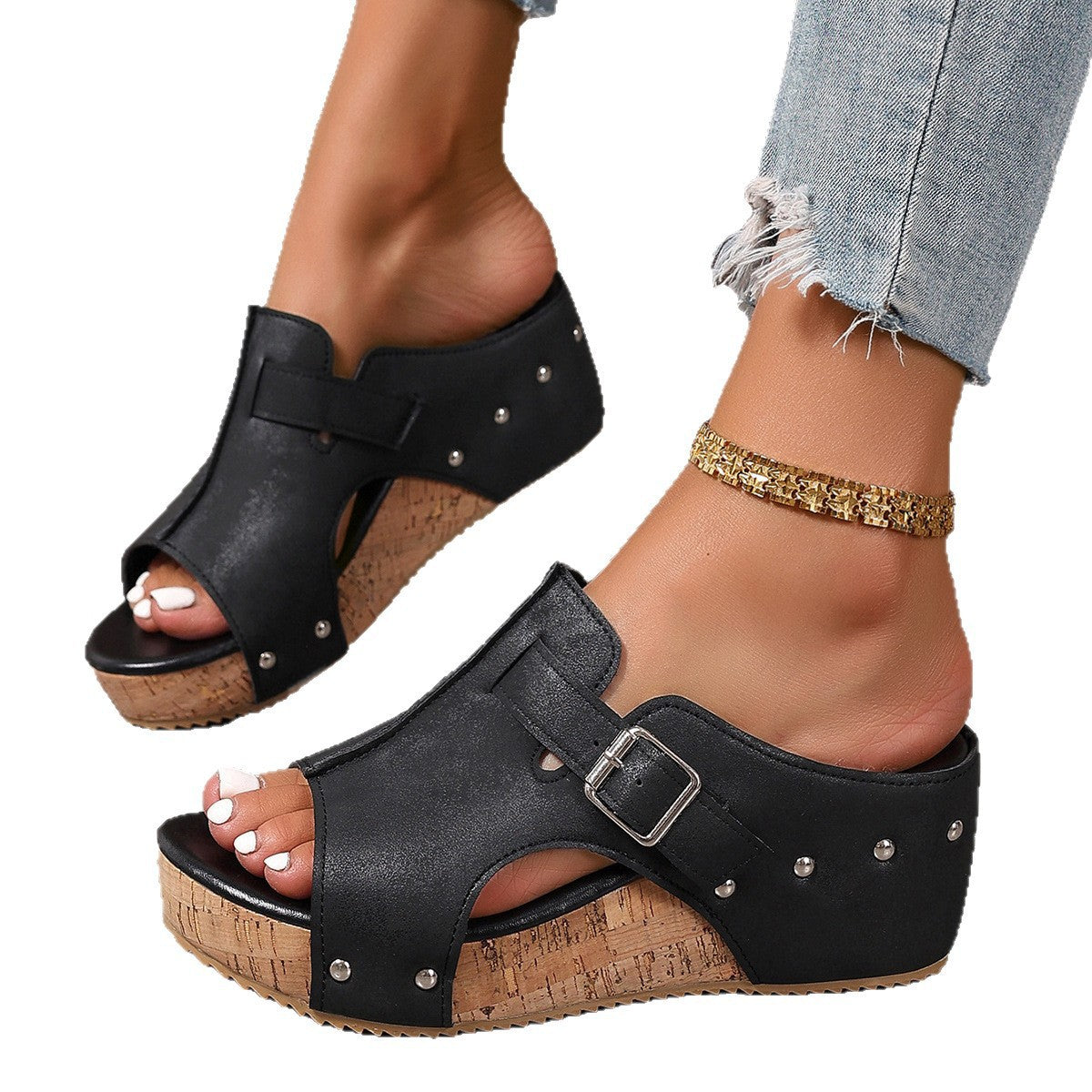 Damen Wedge-Pantoletten mit dekorativem Riemendesign und ergonomischem Fußbett R&B